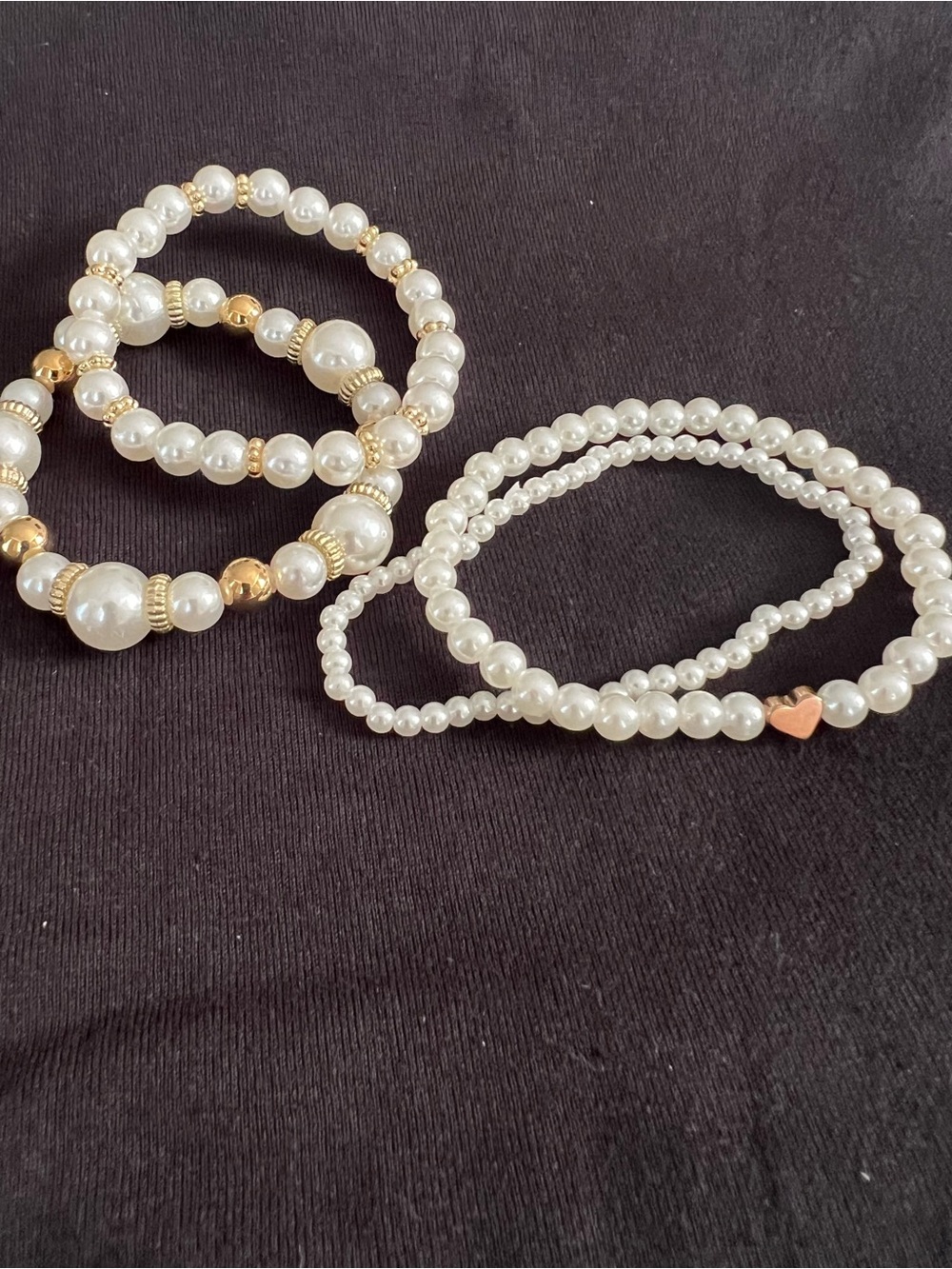 4 Pearl Bead Stretch Bracelet Set with Gold Accents  new
